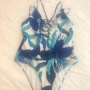 LA Hearts Tropical Blue One Piece Bathing Suit